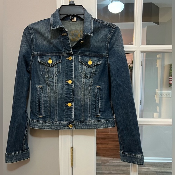 Michael Kors Jackets & Blazers - Michael Kors Dark Blue Jean Denim Jacket with Gold Accents Size S EUC